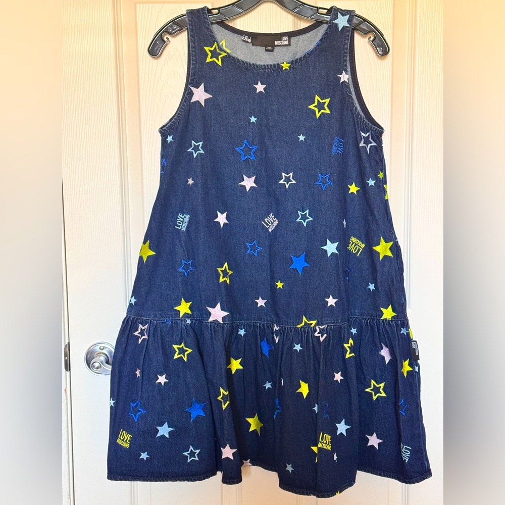 Love Moschino Star Denim Sleeveless Mini Dress